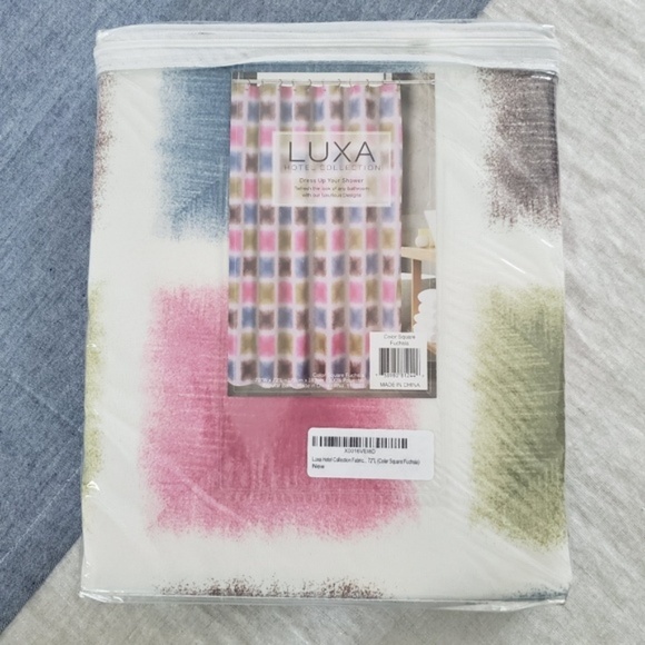 Luxa Bath Fabric Shower Curtain Pink Green Blue Brown White